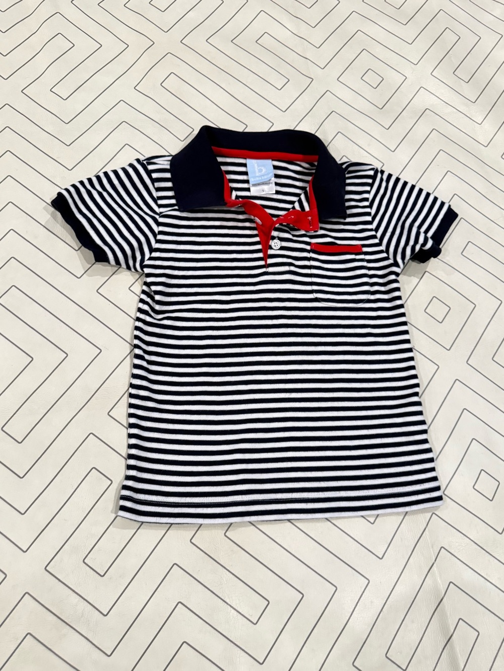 Bella Bliss Striped Navy & White Polo with Red Accents